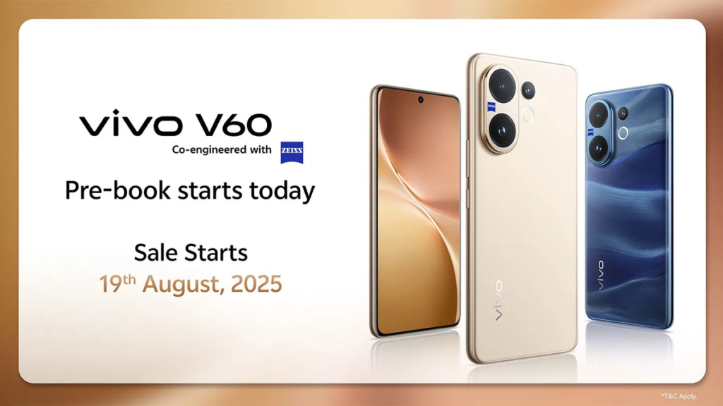 Vivo V60 5G launch in India, Vivo V60 5G price in India, Vivo V60 5G specifications, Vivo V60 Zeiss camera phone, Vivo V60 6,500mAh battery, Vivo V60 90W fast charging, Vivo V60 Snapdragon 7 Gen 4, Vivo V60 5G sale date, Vivo V60 premium smartphone 2025, Vivo V60 5G variants and colors, Best camera phone under 40,000 in India 2025, Vivo V60 review and features